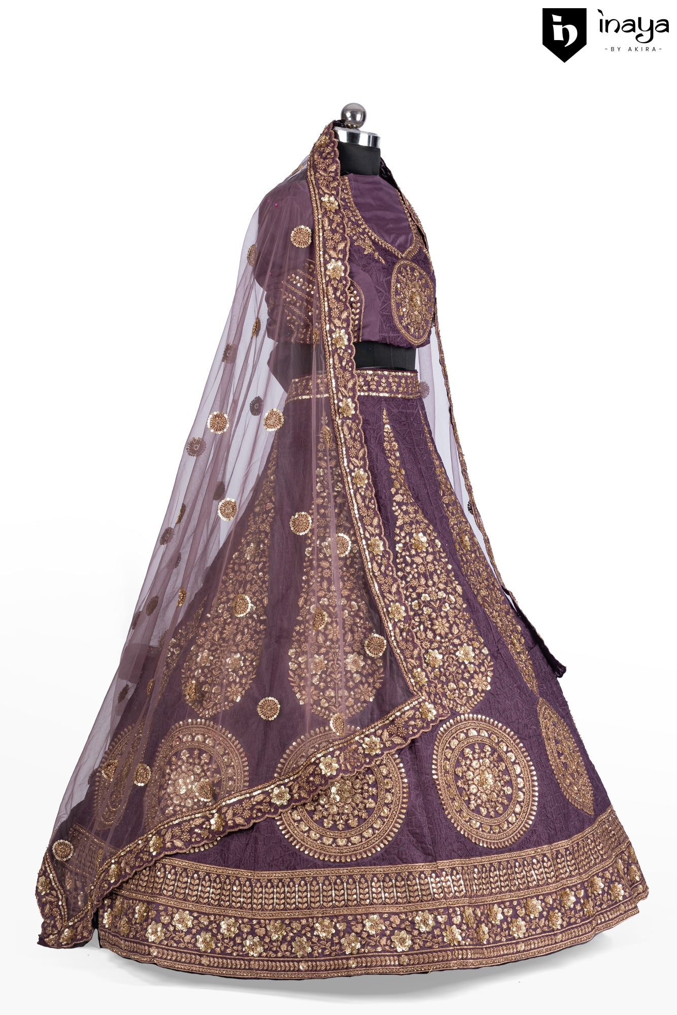 Royal Plum Grandeur: Plum Raw Silk Semi-Stitched Bridal Lehenga with Golden Zari Work