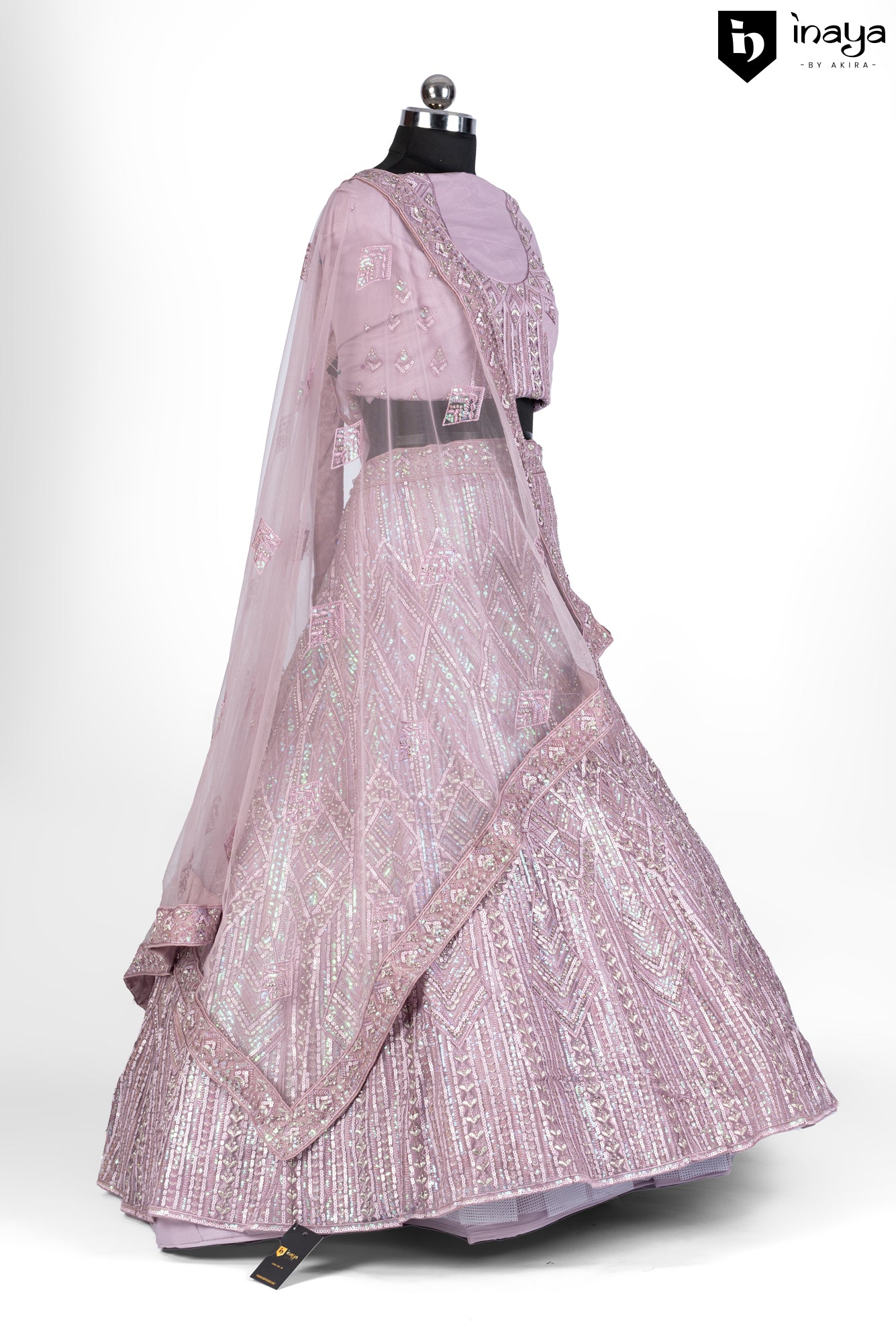 Lavender Elegance: A Shimmering Sequined Net Semi-Stitched Lehenga