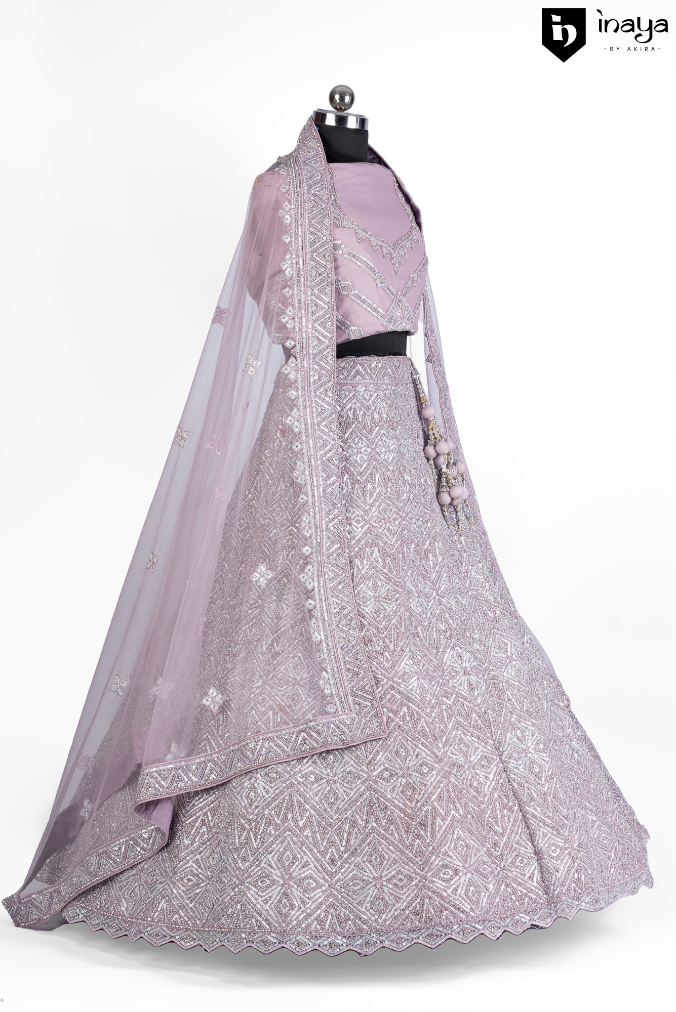 Lavender Luminescence: Lavender Net Semi-Stitched Lehenga with Geometric Sequins