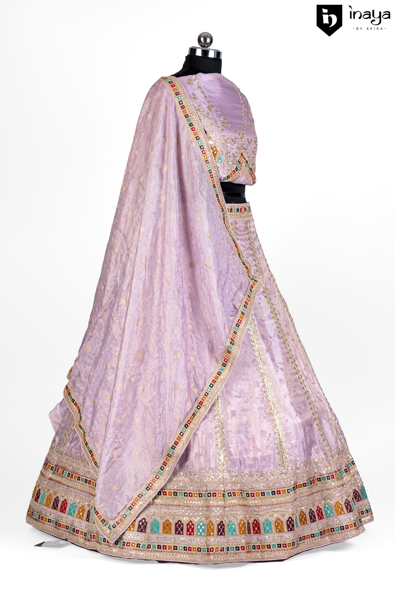 Lavender Elegance Organza Semi-Stitched Lehenga with Heritage Embroidery