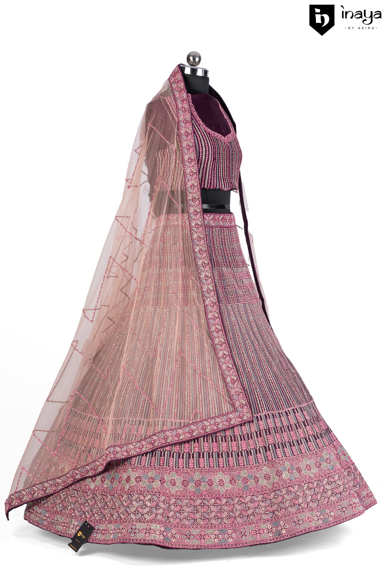 Mulberry Silk Semi-Stitched Lehenga with Geometric Embroidery