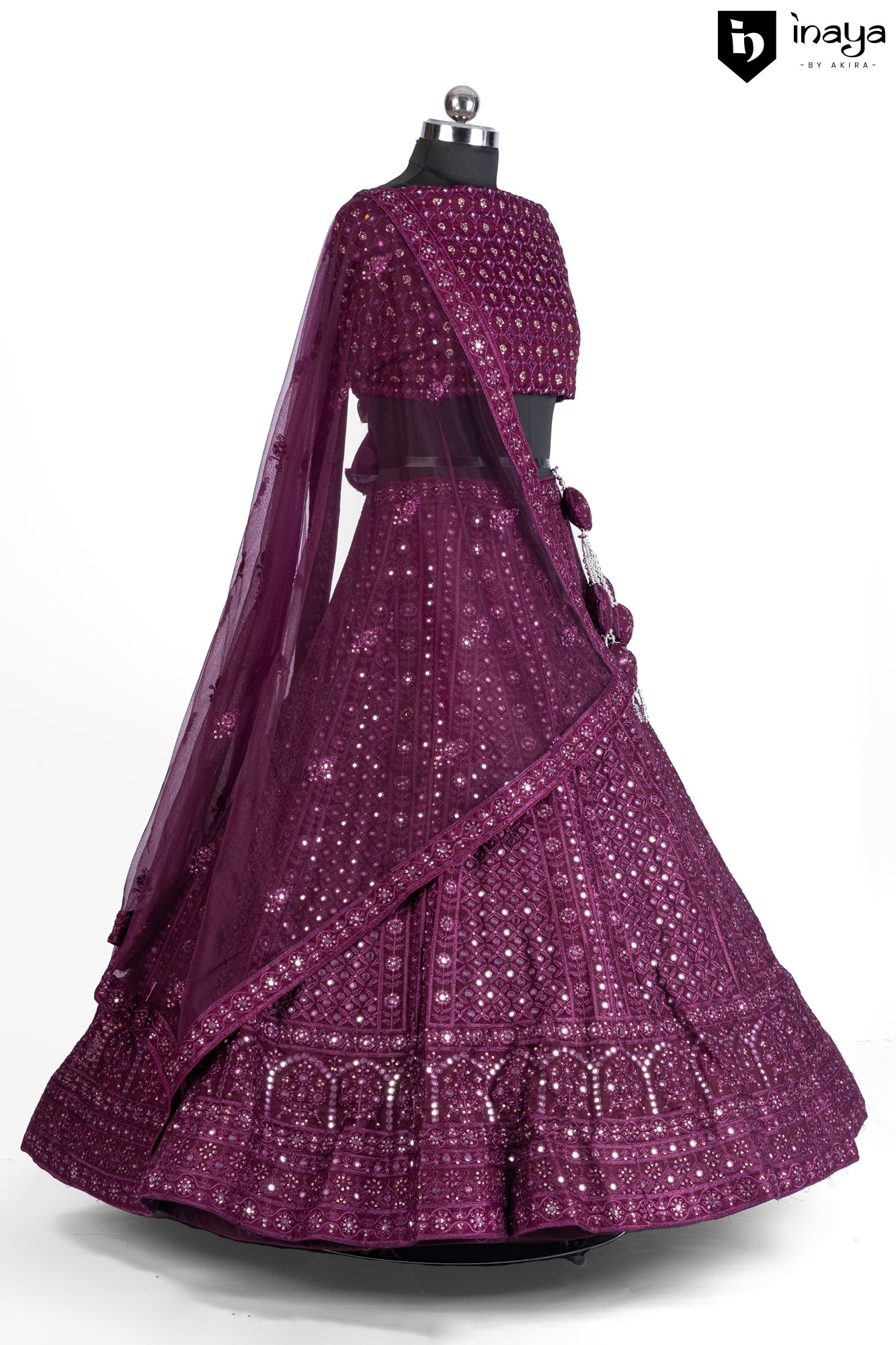 Majestic Mulberry: Mulberry Georgette Semi-Stitched Lehenga with Sequin Embroidery