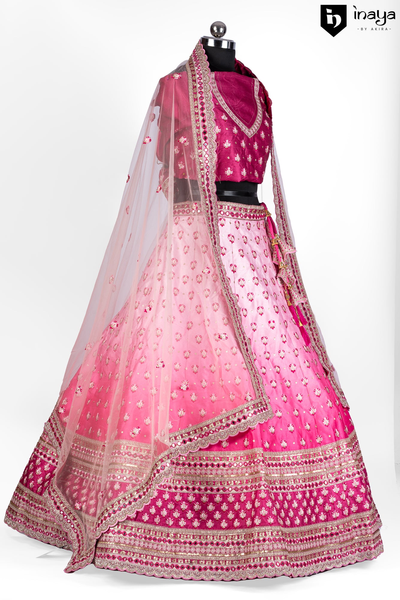 Fuchsia Flourish: Fuchsia Raw Silk Semi-Stitched Lehenga with Embellished Dupatta