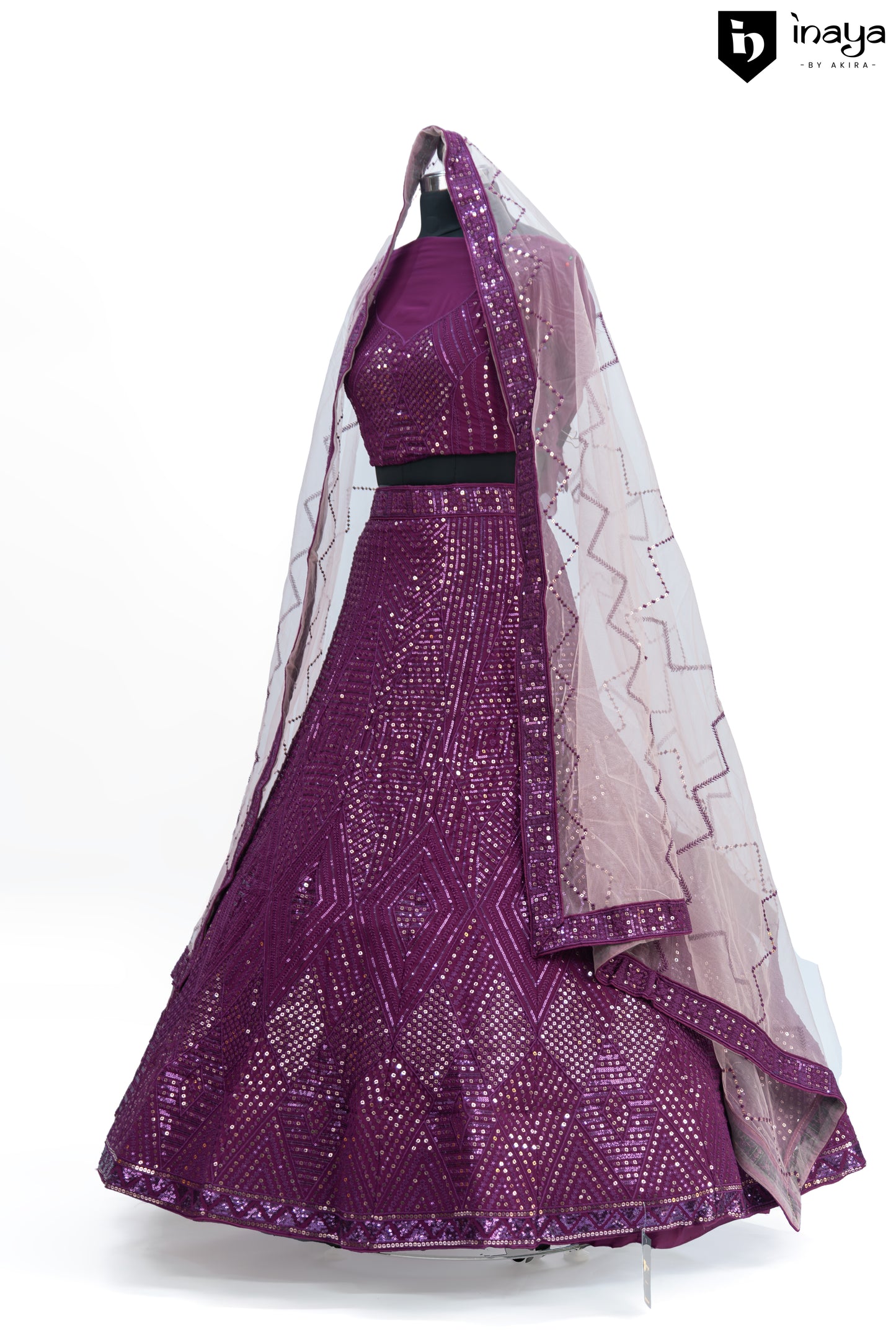 Georgette Radiance:Wine Georgette Semi-Stitched Lehenga with Light Georgette Dupatta