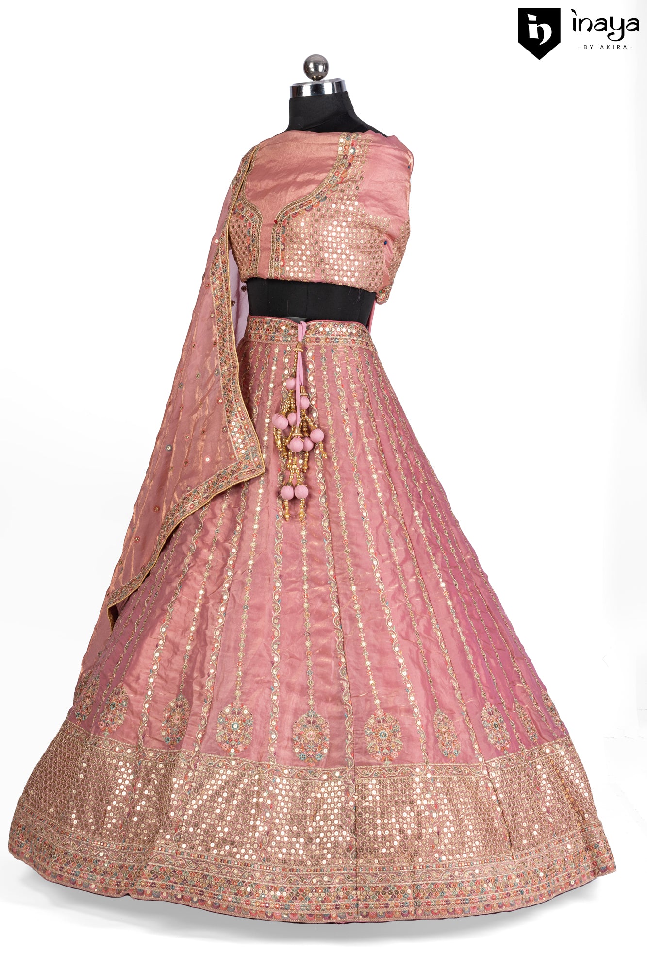 Dusty Rose Elegance: Dusty Rose French Crepe Silk Semi-Stitched Bridal Lehenga with Net Dupatta