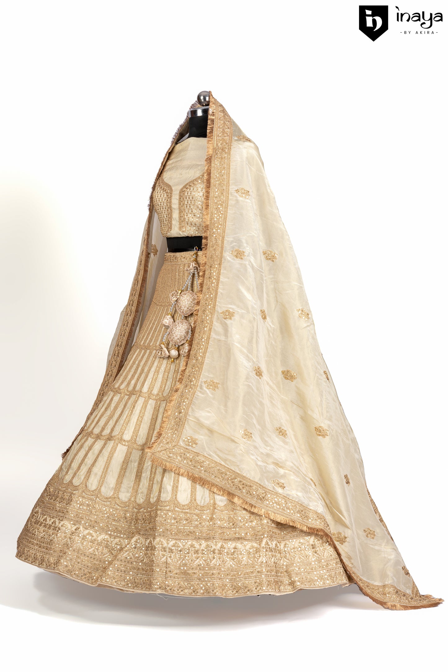 Golden Glamour Semi-Stitched Lehenga with Tulle Dupatta