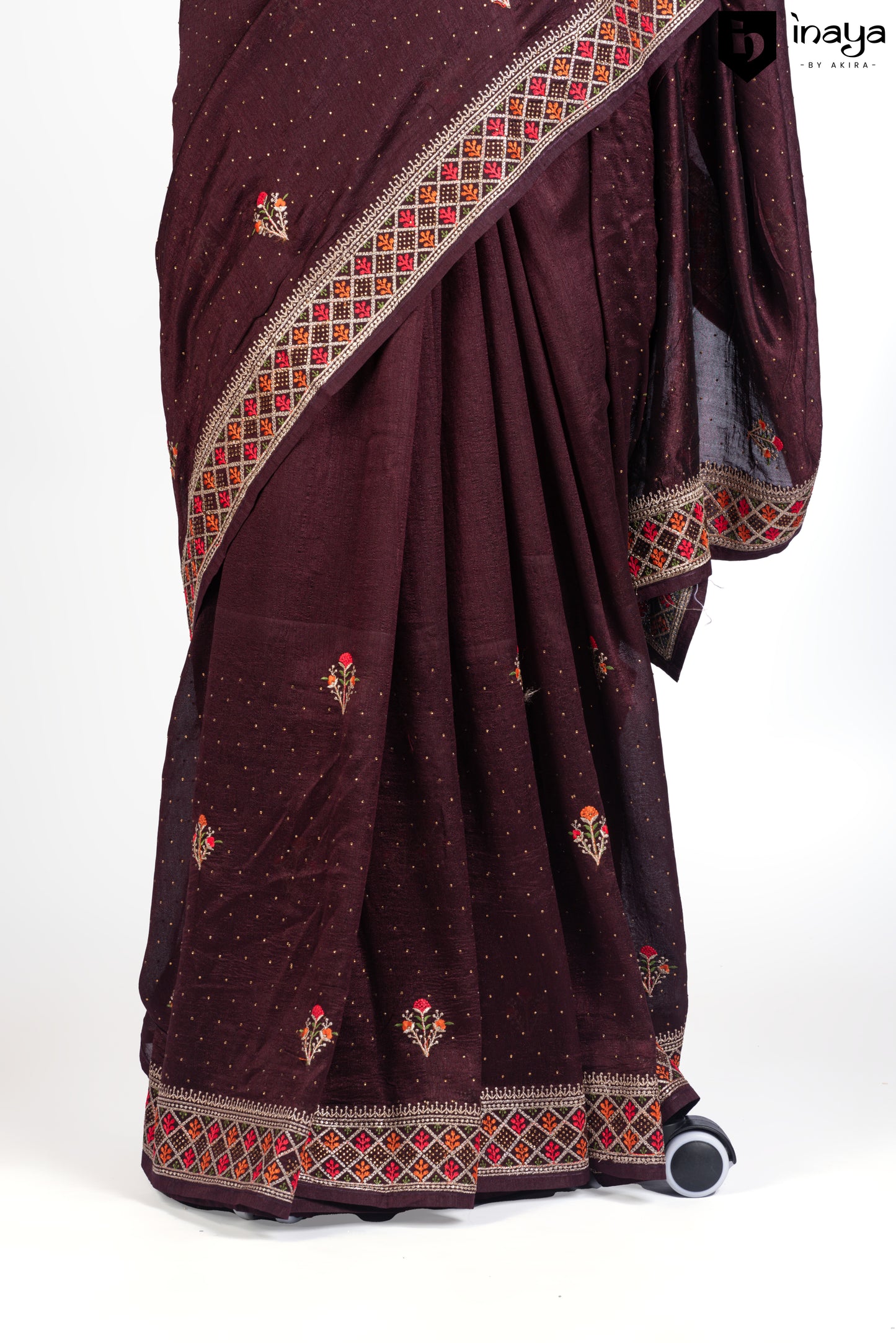 Wine Red Georgette Saree with Traditional Motifs