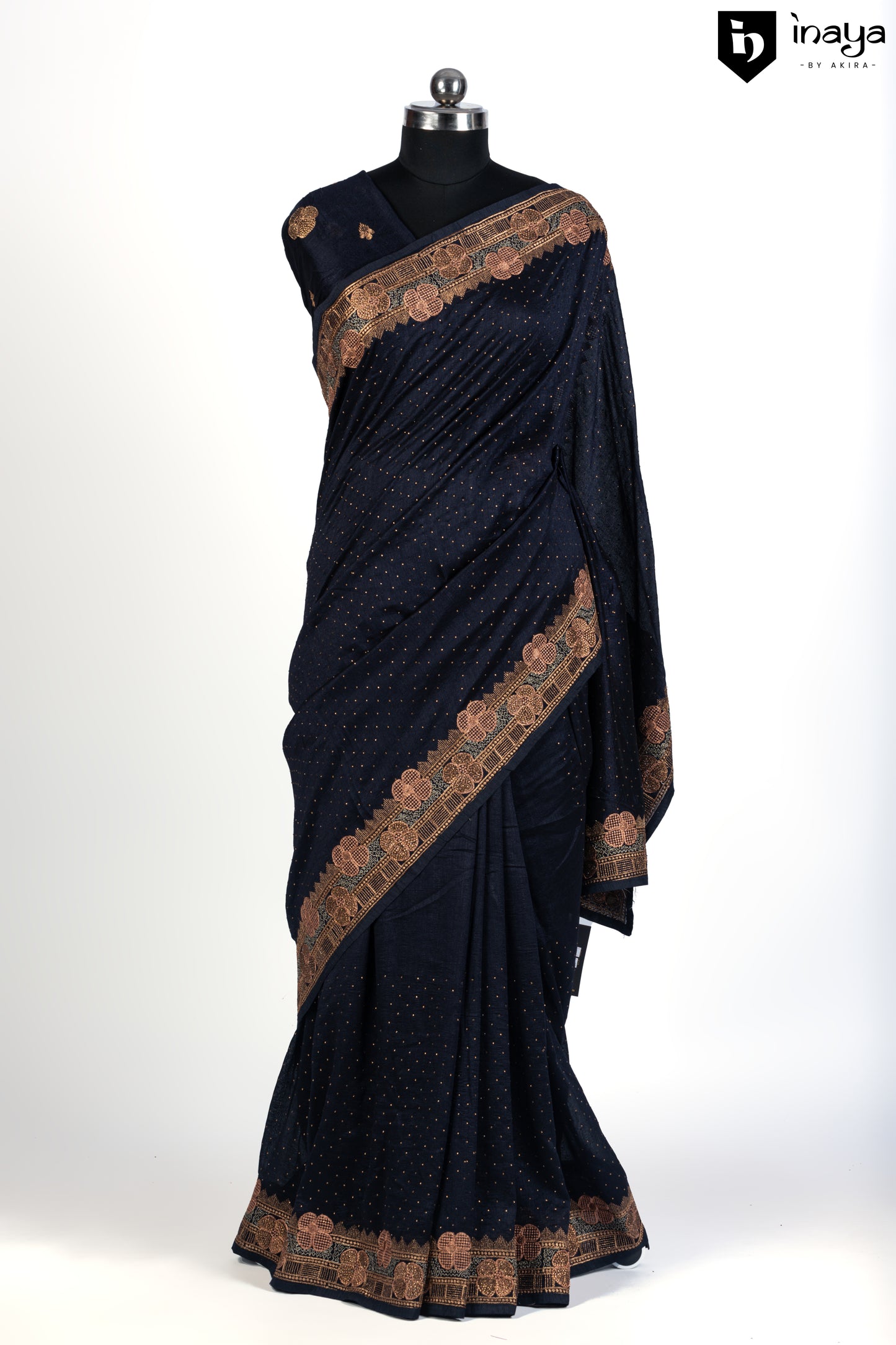 Midnight Elegance Navy Blue Georgette Saree