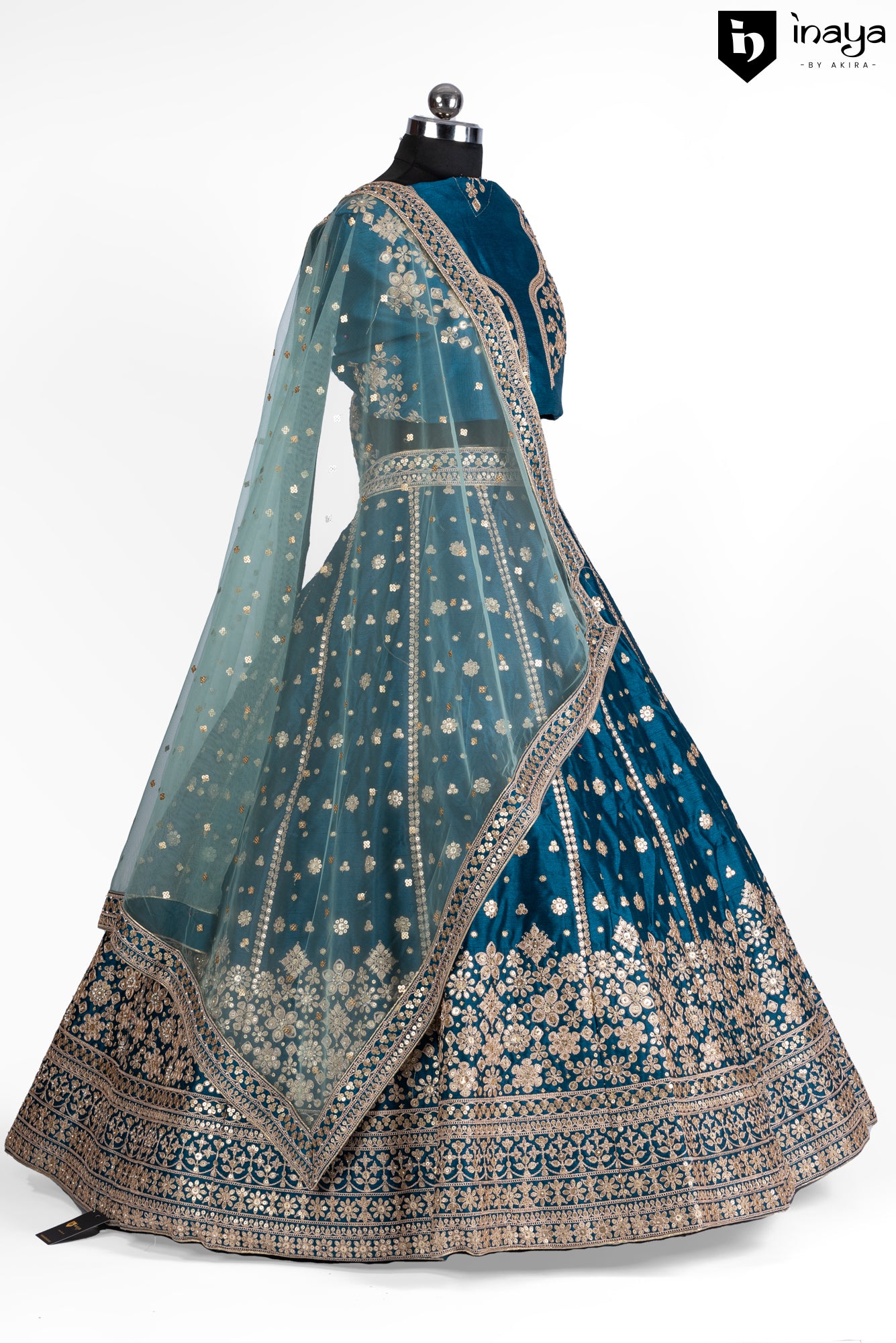 Sapphire Splendor: Semi-Stitched Raw Silk Lehenga with Sheer Dupatta