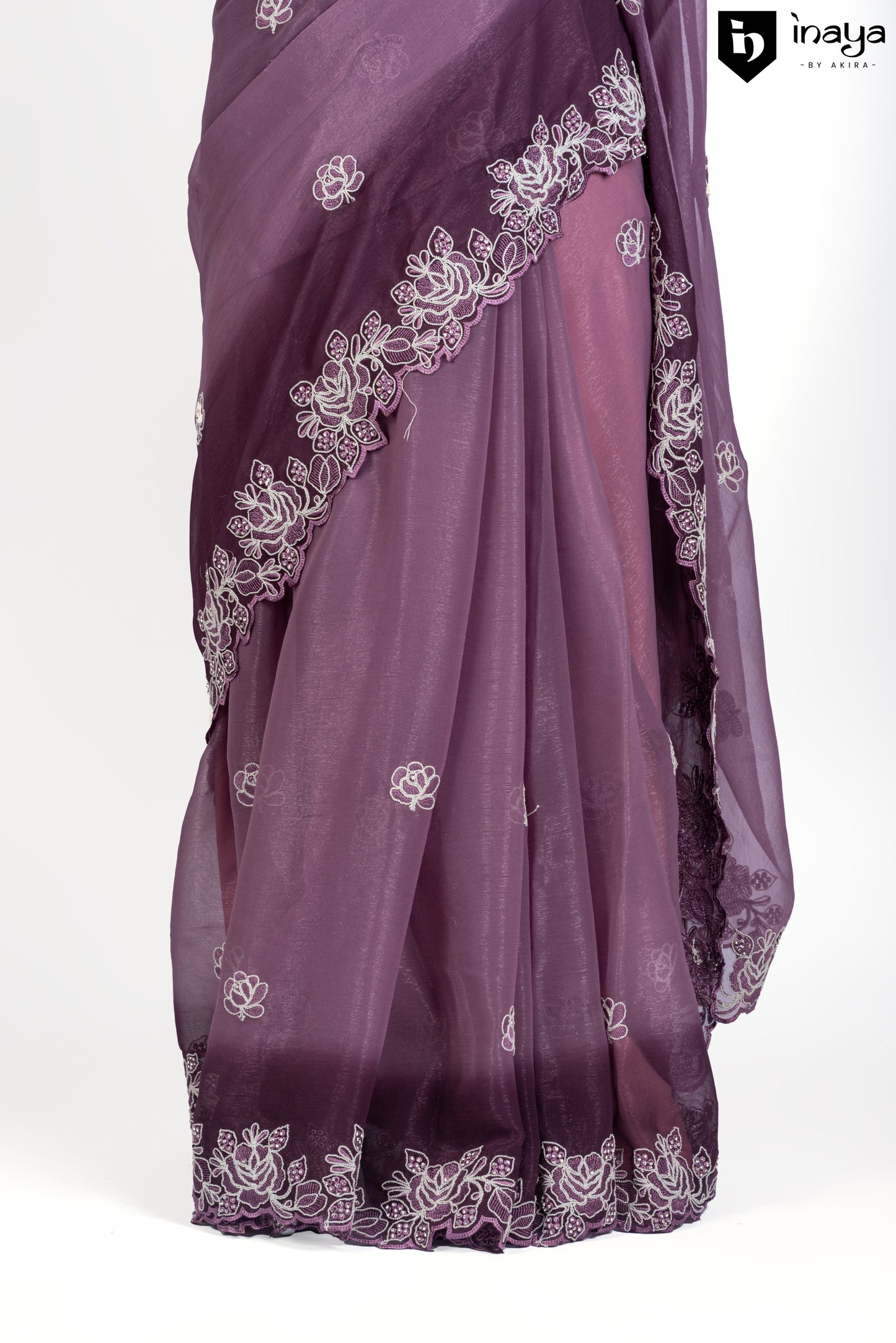 Ethereal Lavender Chiffon Saree with White Embroidery