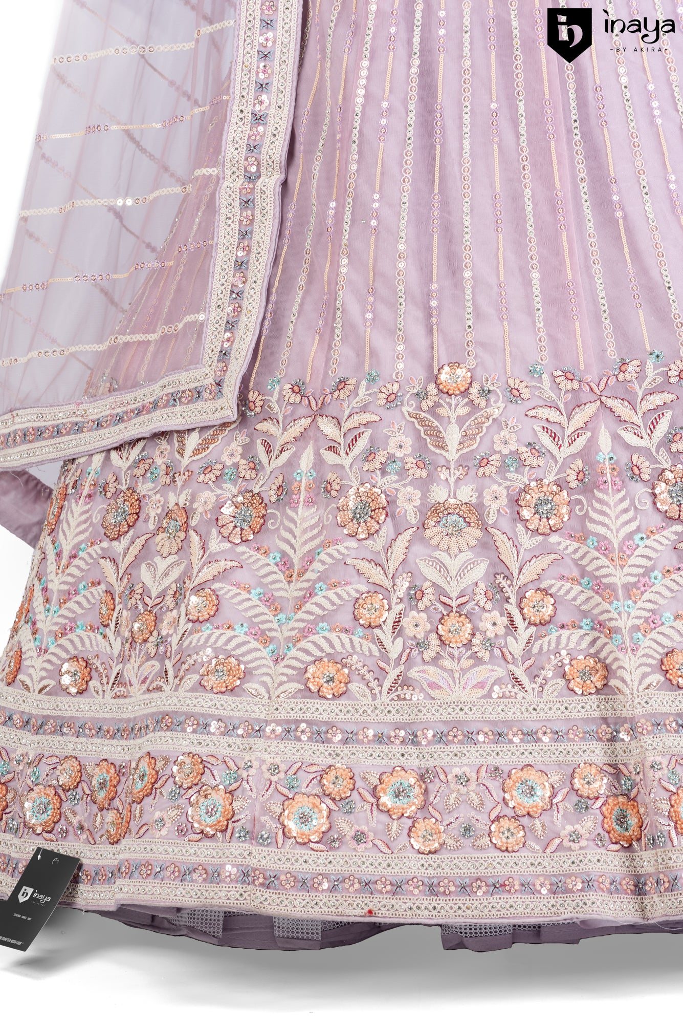 Lavender Hues: An Exquisite Net Lehenga with Elegant Embroidery