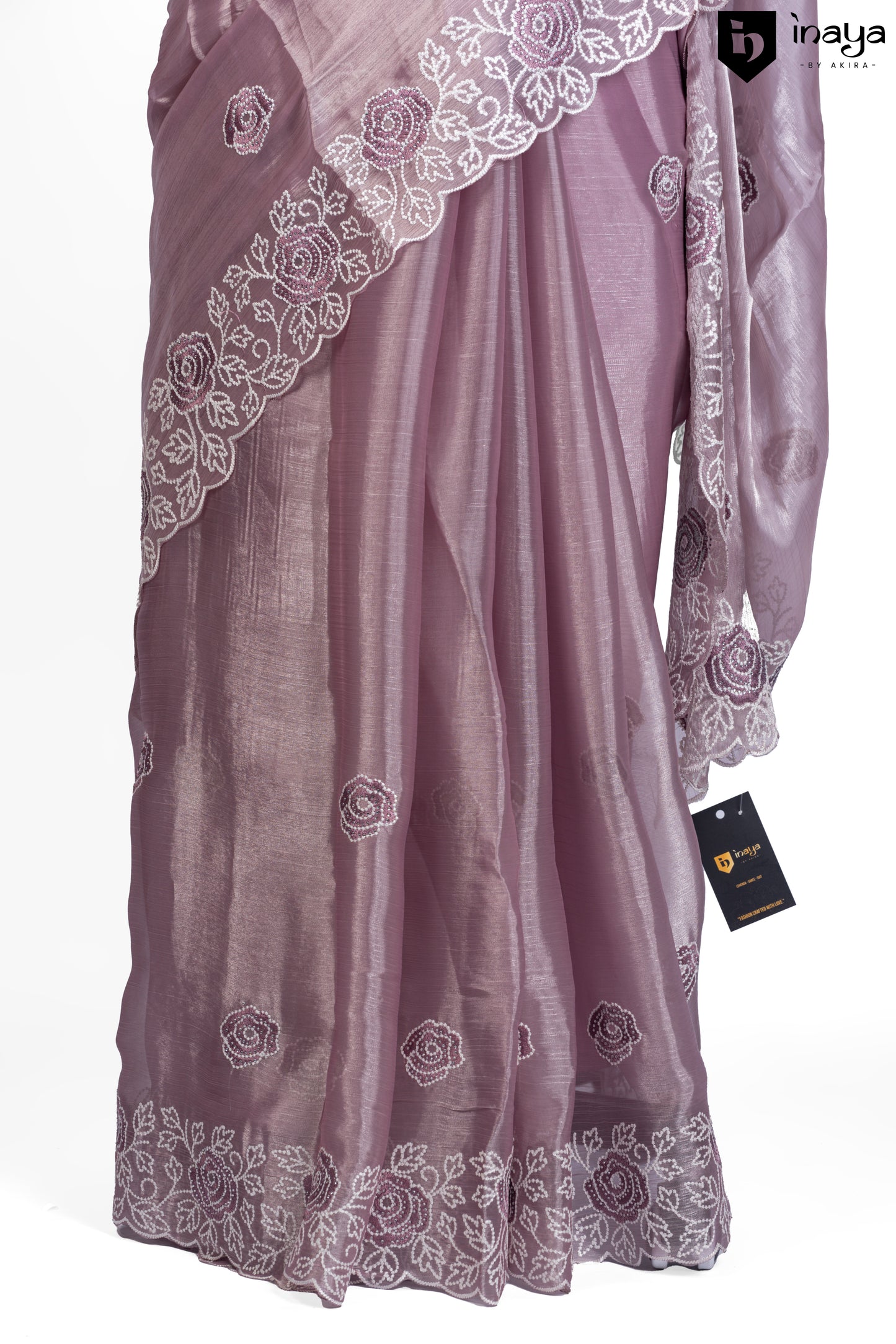 Lilac Whisper Organza Saree with Embroidered Elegance