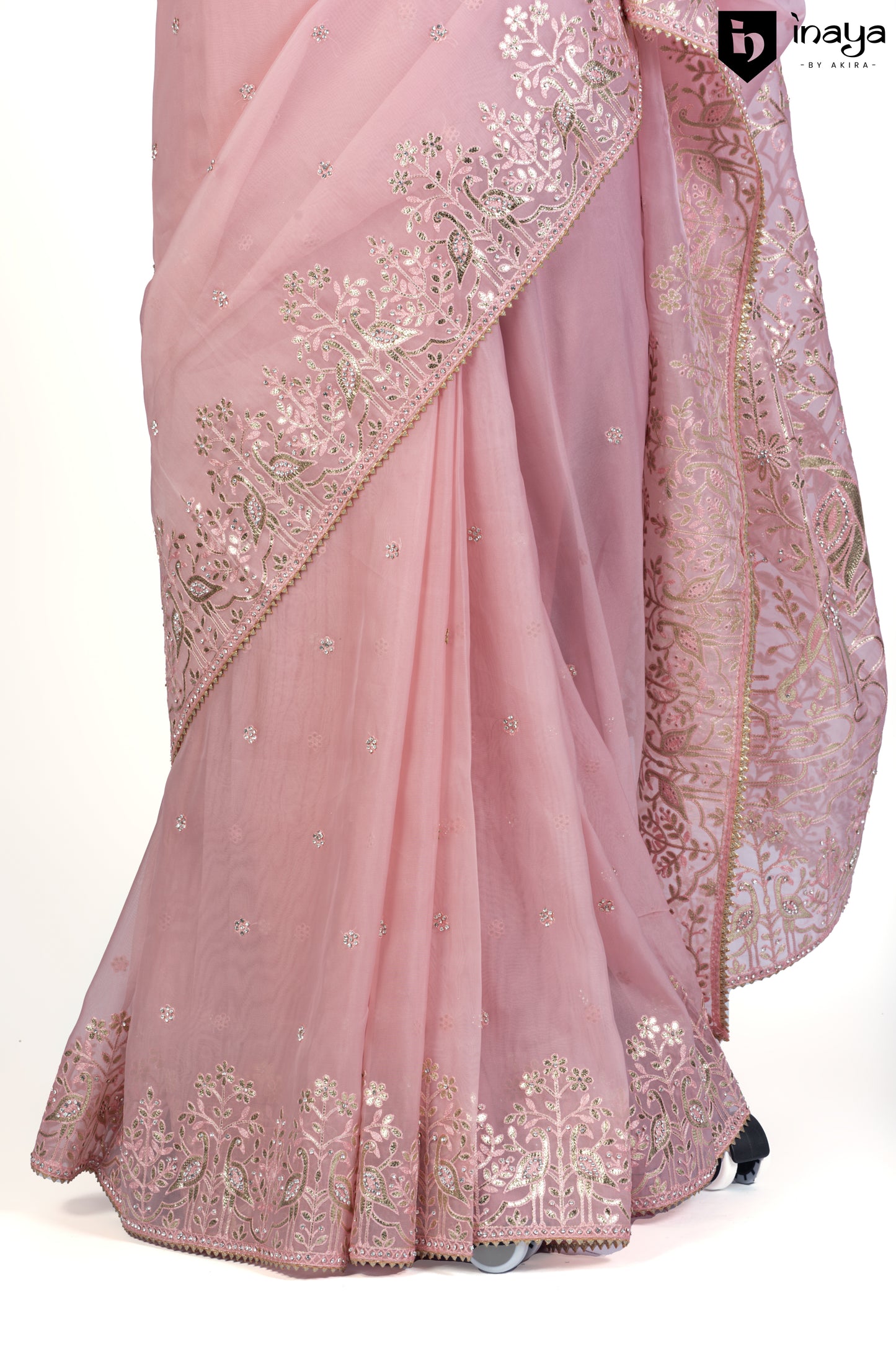 Onion Pink Whisper Organza Saree with Silver Threadwork