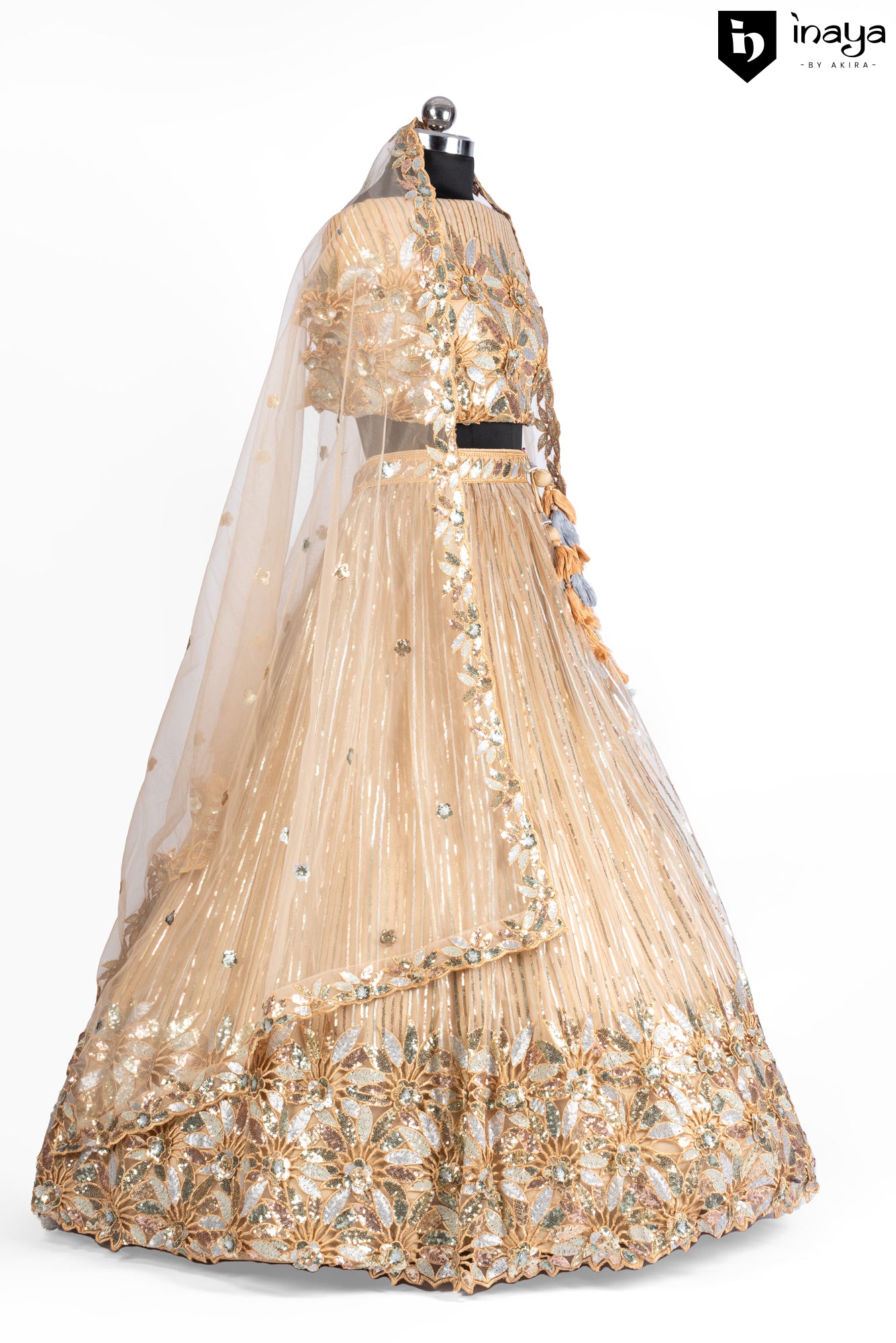 Elegant Gold-Toned Net Semi-Stitched Lehenga