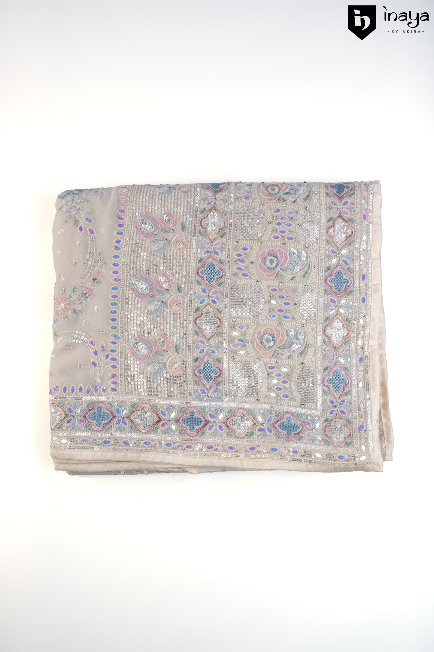 Lavender Georgette Saree with Intricate Pastel Embroidery