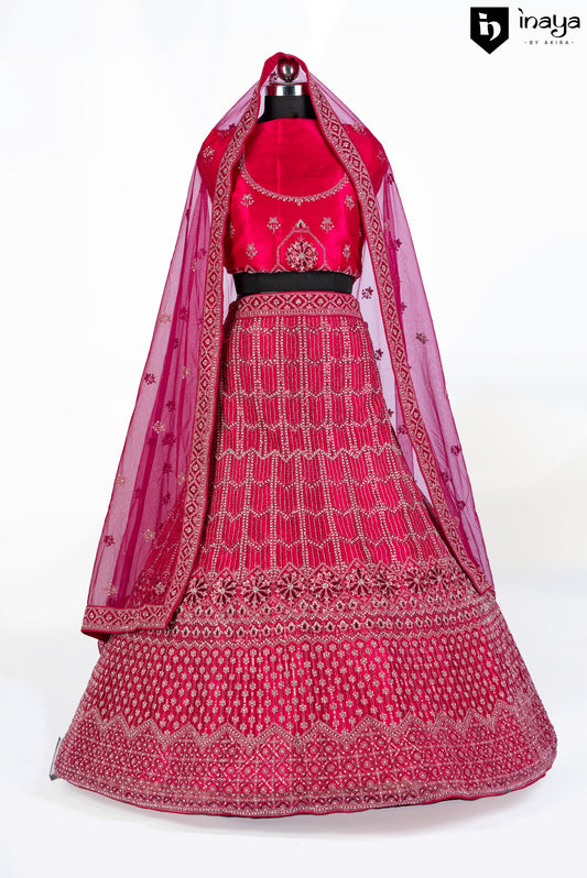 Elegant Fuchsia Pink Traditional Semi Stitched Lehenga Choli with Embellished Dupatta