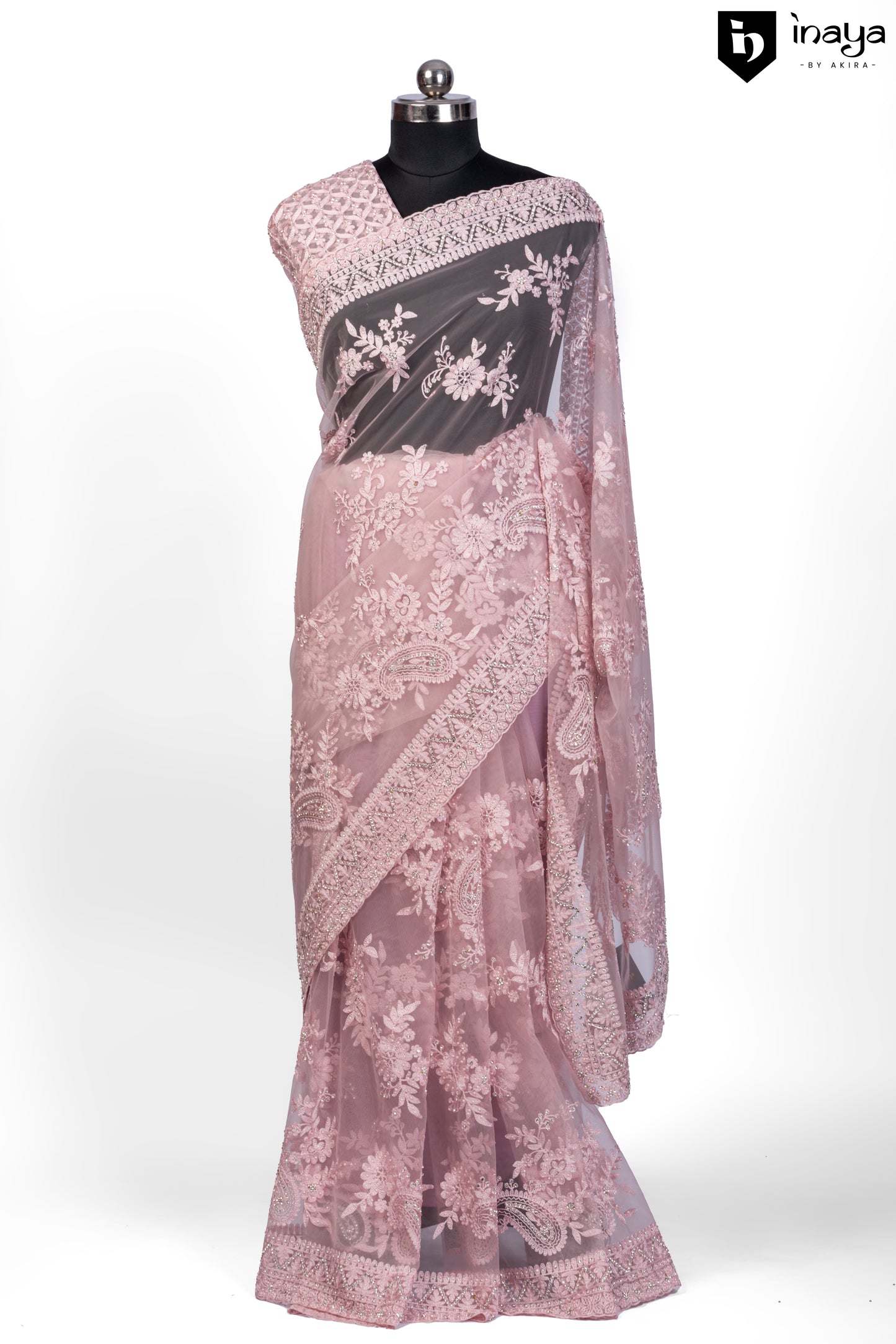 Blushing Elegance Net Saree in Baby Pink