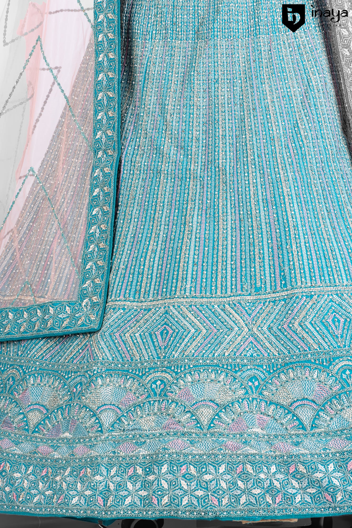 Turquoise Twilight: Turquoise Georgette Semi-Stitched Lehenga with Luminous Embroidery