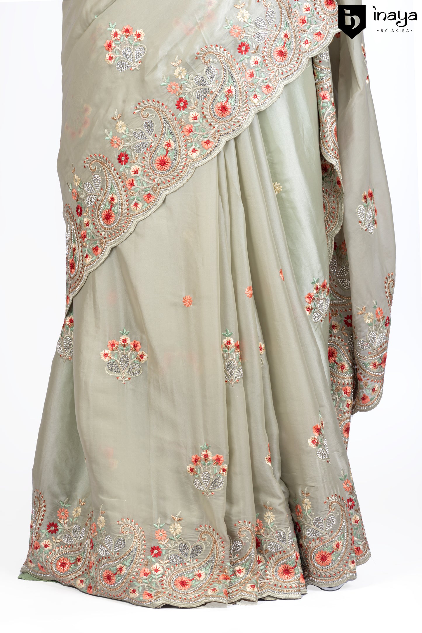 Ethereal Elegance Crepe Silk Saree in Misty Sage