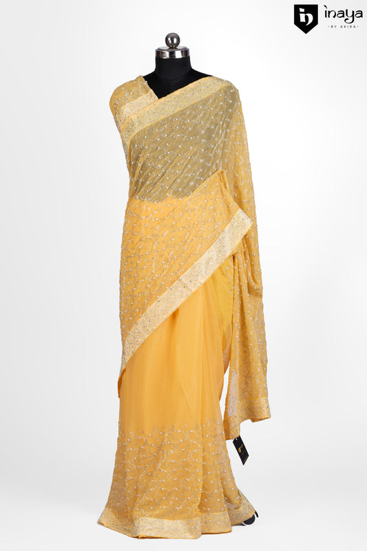 Sunshine Yellow Chiffon Saree with Delicate Sequins