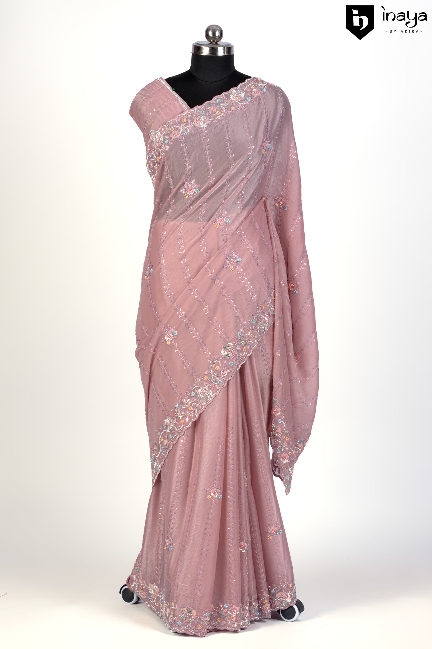 Blush Elegance Chiffon Saree with Delicate Sparkle