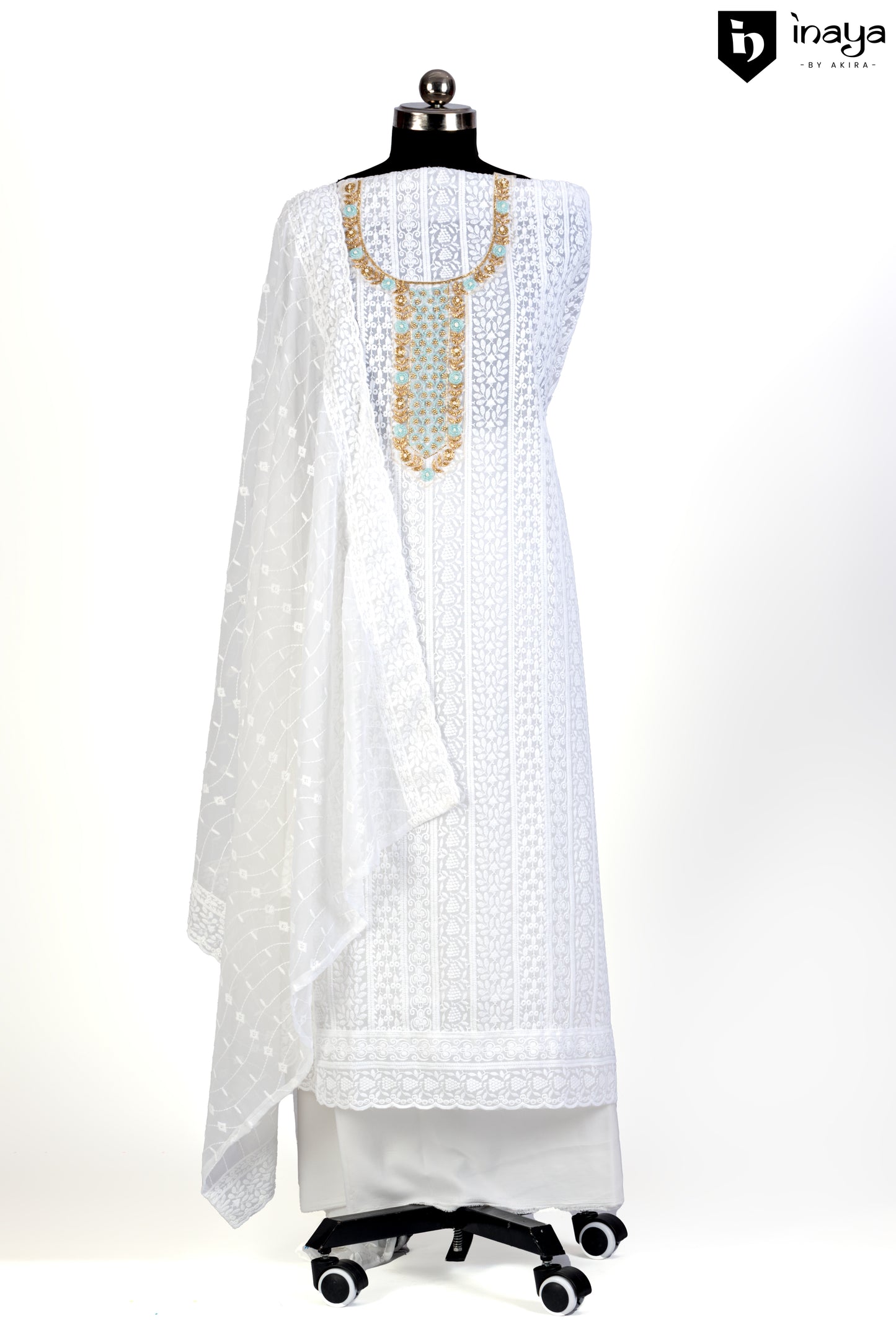 Ethereal White Chikankari Georgette Suit Set