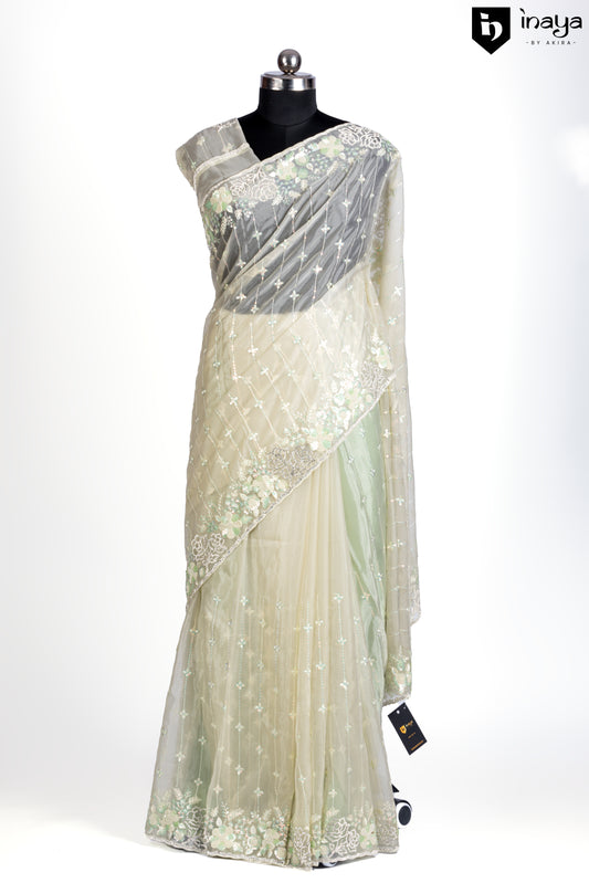 Pista Green Elegance - Organza Saree with Ethereal Embroidery