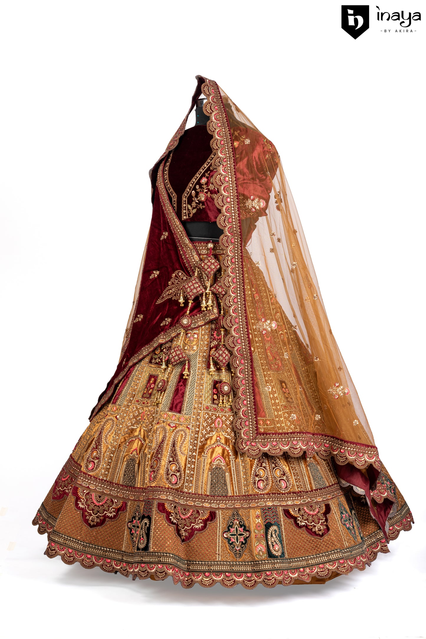 Majestic Maroon Velvet Bridal Lehenga