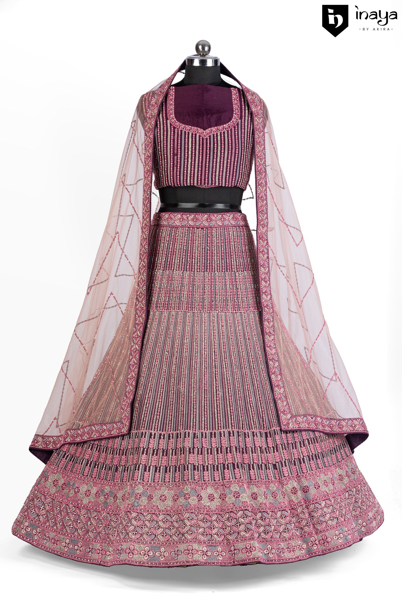 Mulberry Silk Semi-Stitched Lehenga with Geometric Embroidery