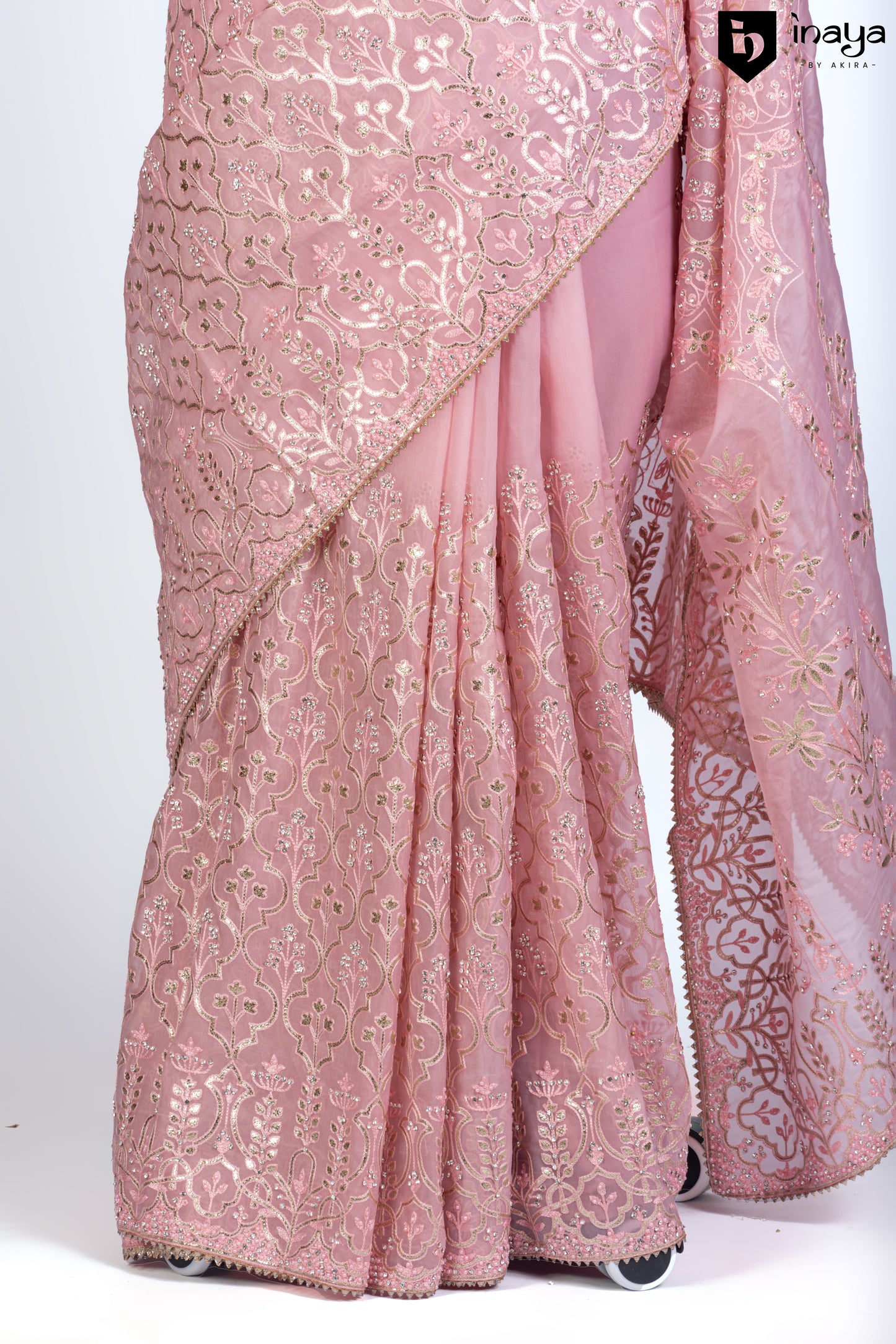 Elegant Peach Embroidered Organza Saree