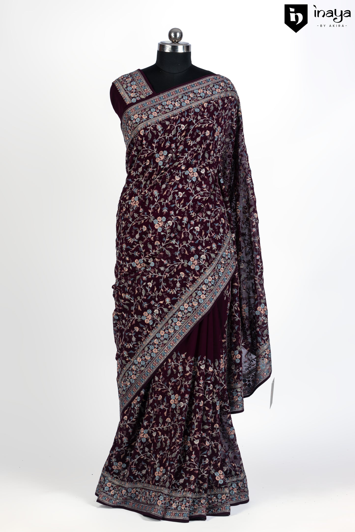 Wine Georgette Paisley Elegance Saree