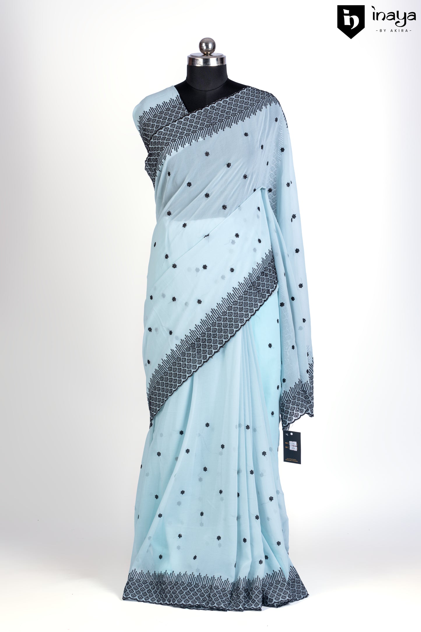 Aqua Serenity Georgette Saree with Geometric Borders