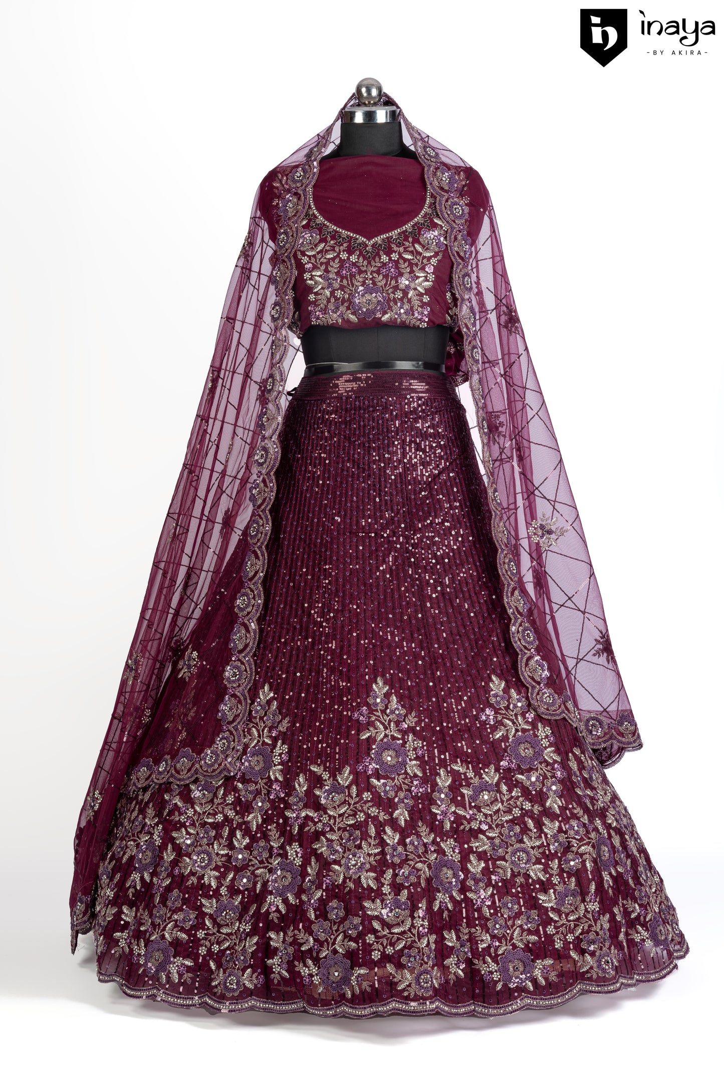 Majestic Plum Semi-Stitched Lehenga with Intricate Embroidery