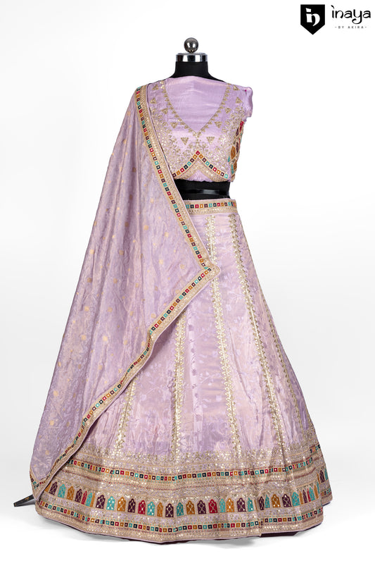 Lavender Elegance Organza Semi-Stitched Lehenga with Heritage Embroidery