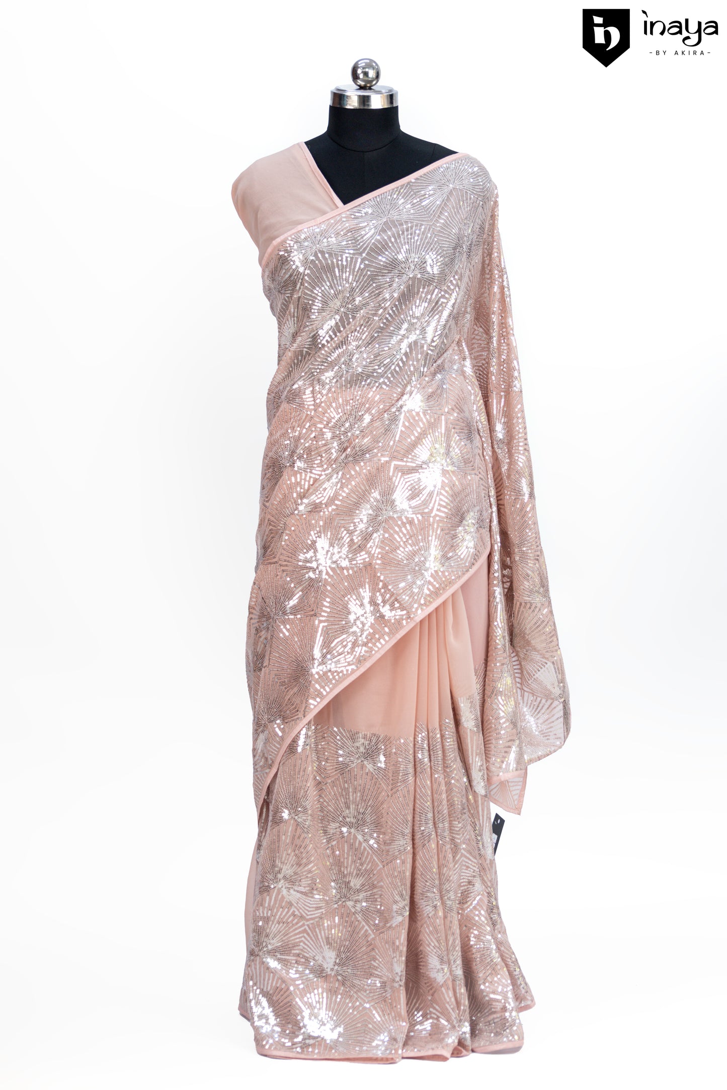 Peach Radiance Georgette Saree with Glistening Accents