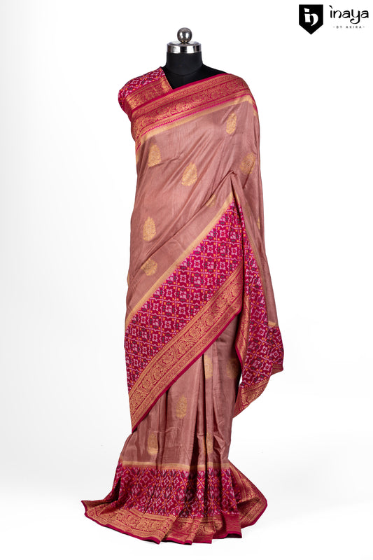 Mystic Dusty Rose Banarasi Silk Saree with Rich Magenta Accents