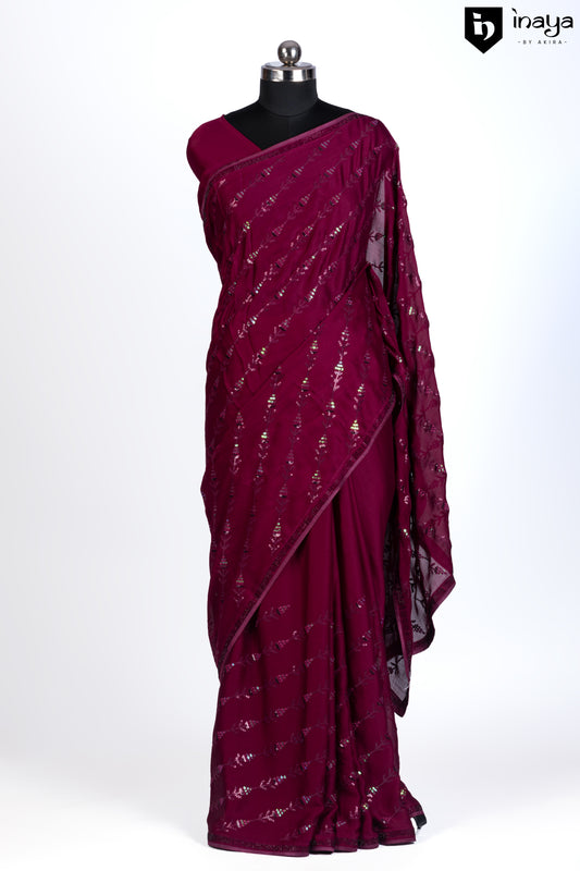 Wine Georgette Saree with Luminous Accents