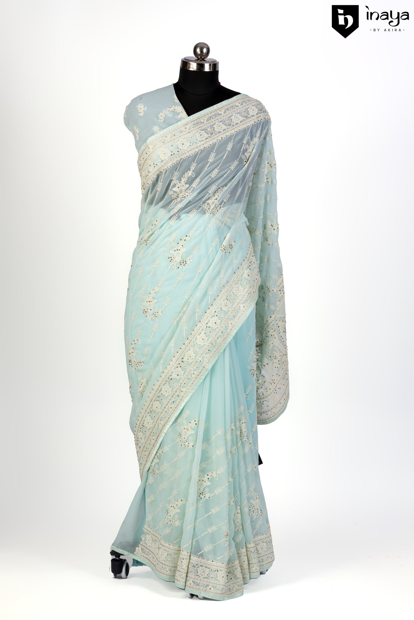 Whispering Waves Sea Green Georgette Saree