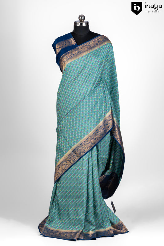 Aqua Elegance - Lustrous Banarasi Silk Saree in Refreshing Aqua