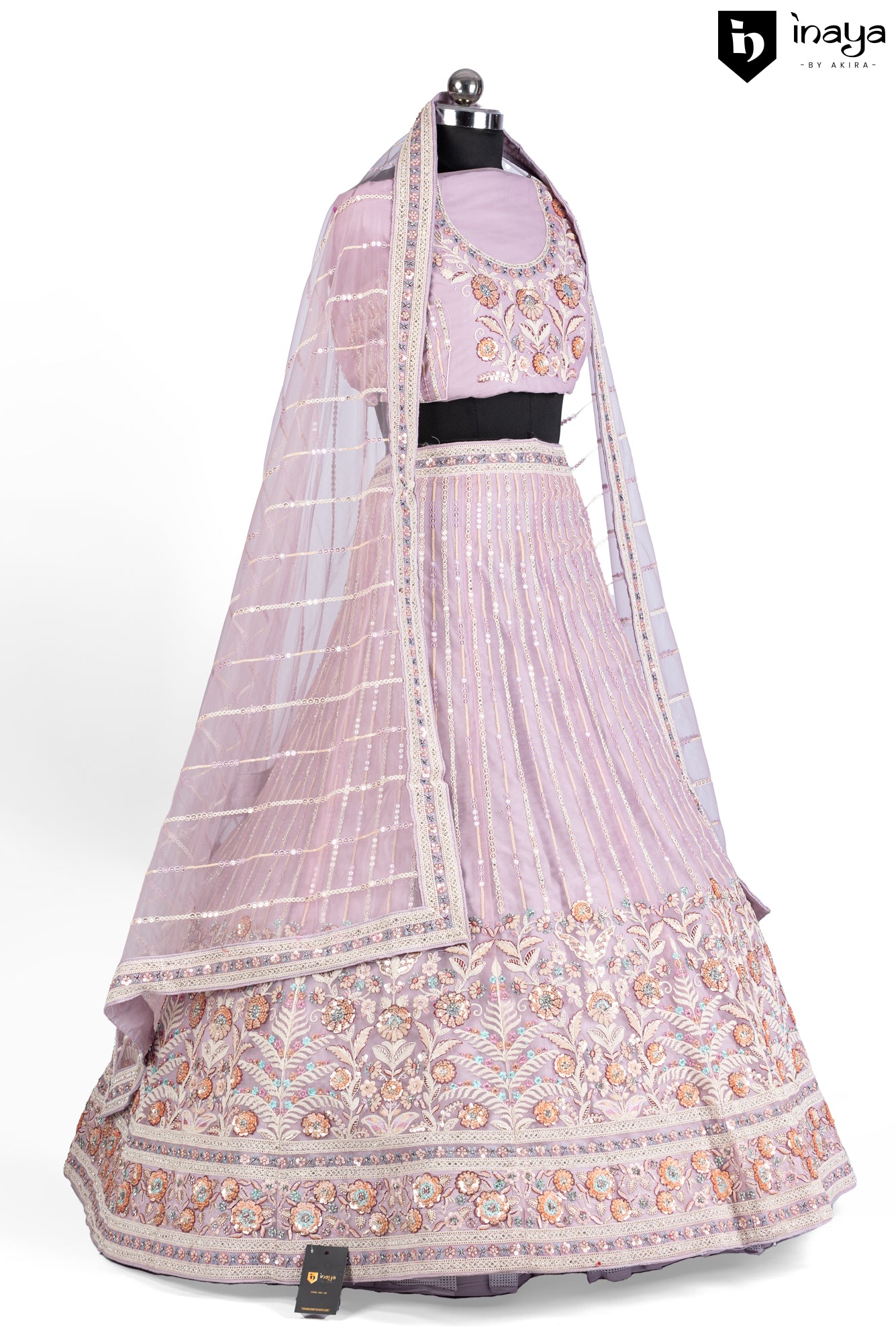 Lavender Hues: An Exquisite Net Lehenga with Elegant Embroidery