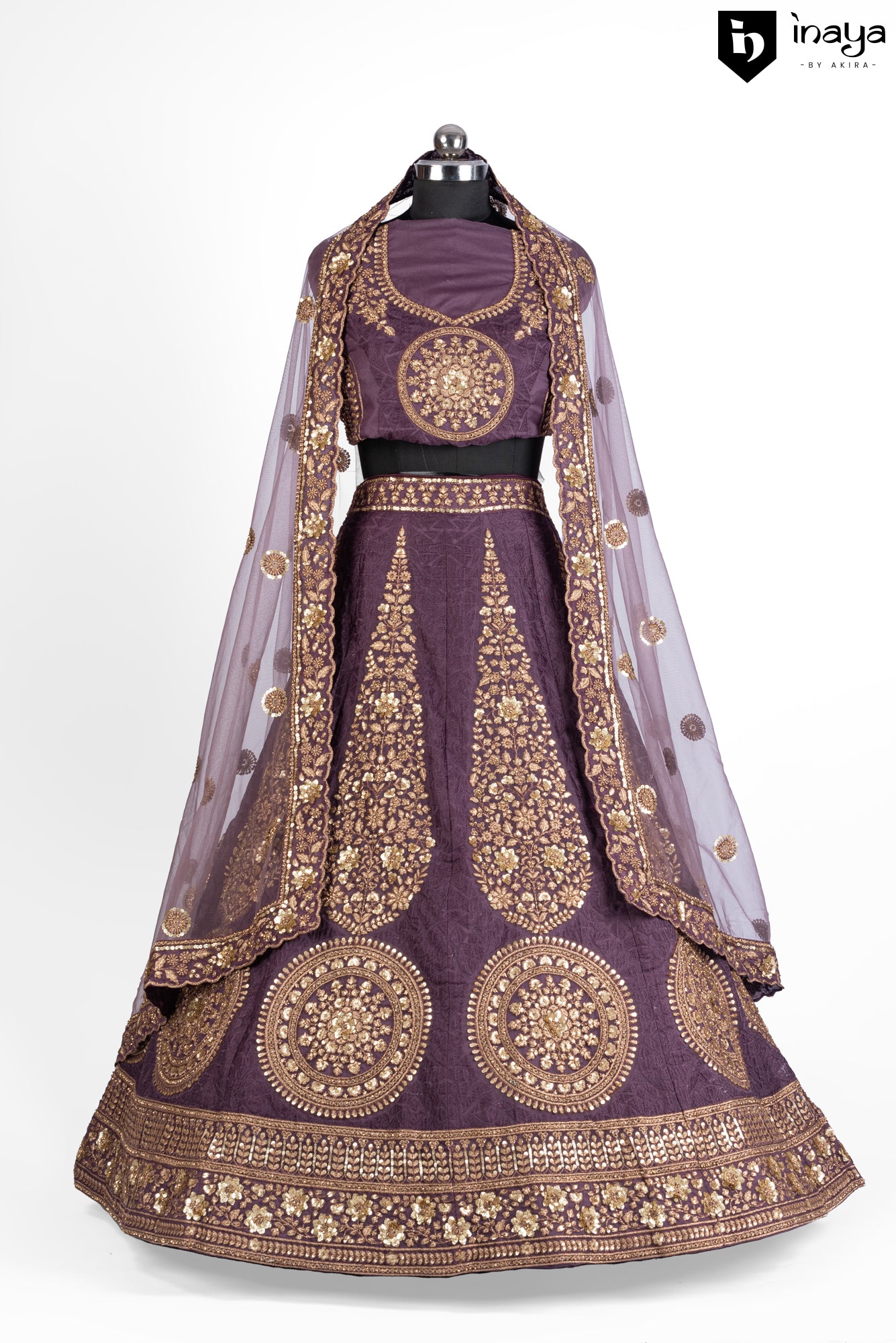 Royal Plum Grandeur: Plum Raw Silk Semi-Stitched Bridal Lehenga with Golden Zari Work