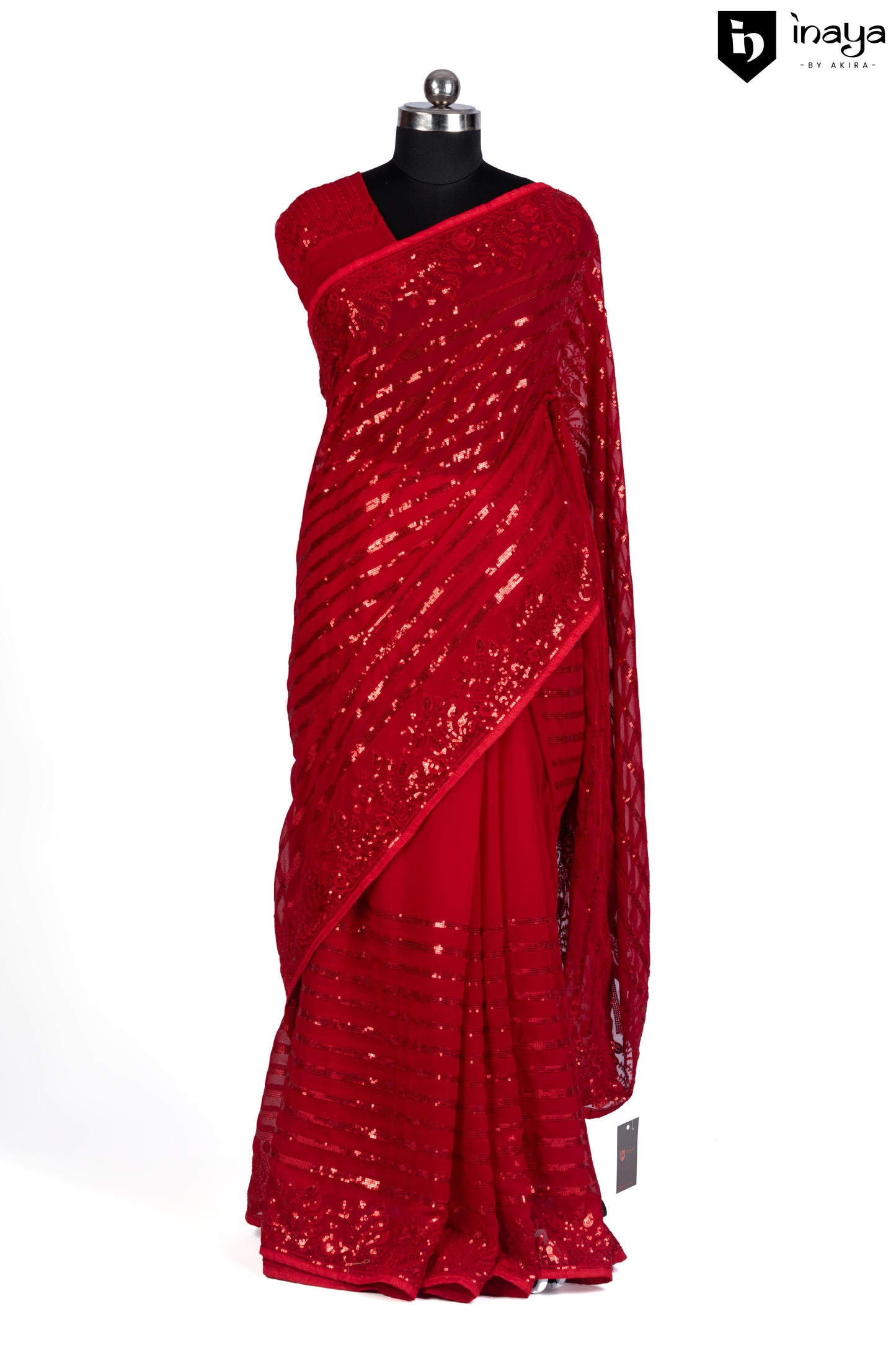 Radiant Red Georgette Saree with Sequin Embellishments