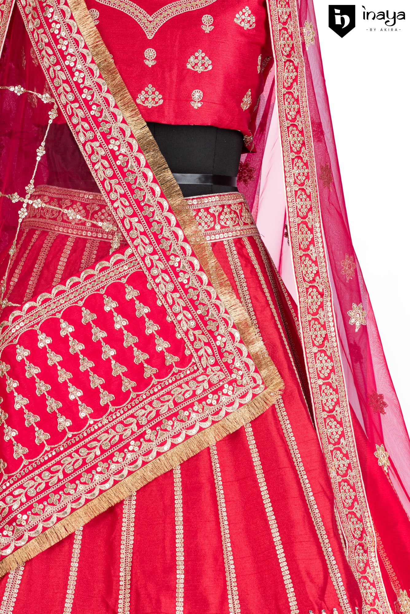 Crimson Tradition: Rich Red Raw Silk Semi-Stitched Bridal Lehenga with Classic Embroidery