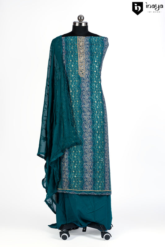 Majestic Teal Printed Cotton Suit Set