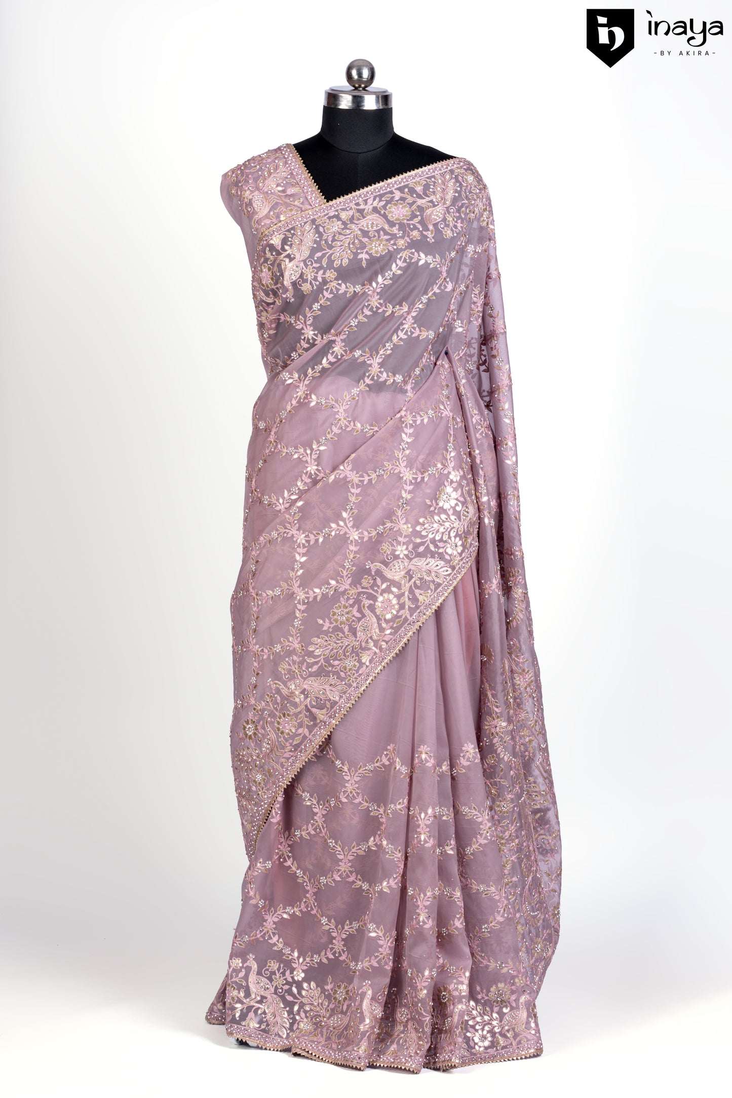 Blush Pink Organza Saree with Floral Embroidery