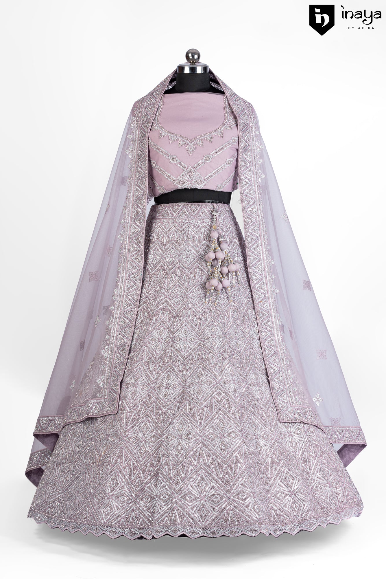 Lavender Luminescence: Lavender Net Semi-Stitched Lehenga with Geometric Sequins