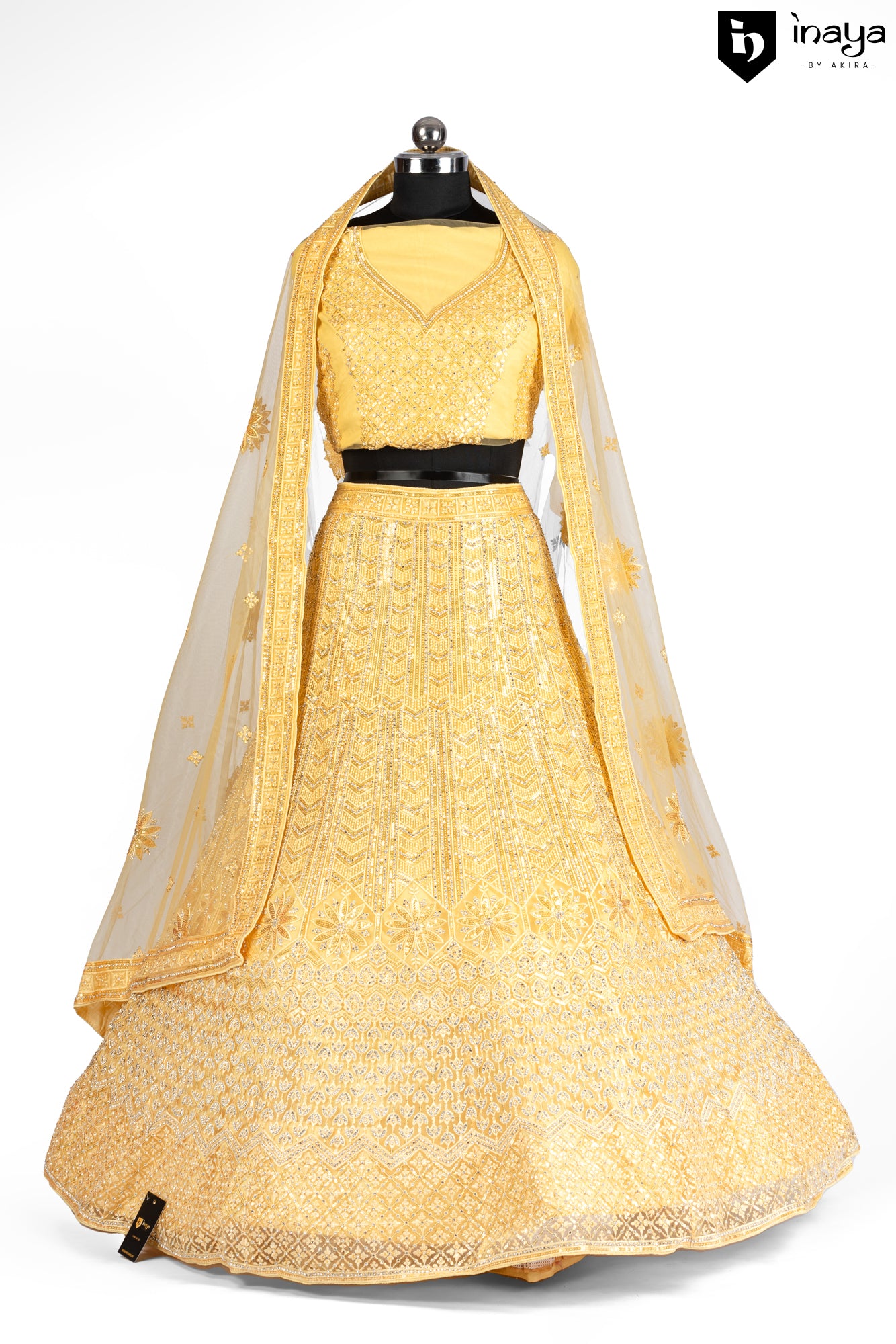 Yellow Elegance: Semi-Stitched Net Lehenga