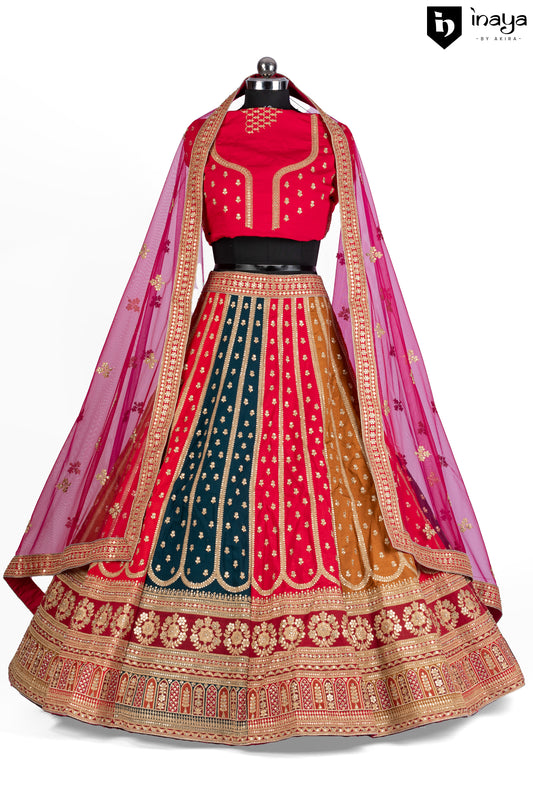 Vibrant Multi-Colored Silk and Net Semi-Stitched Lehenga