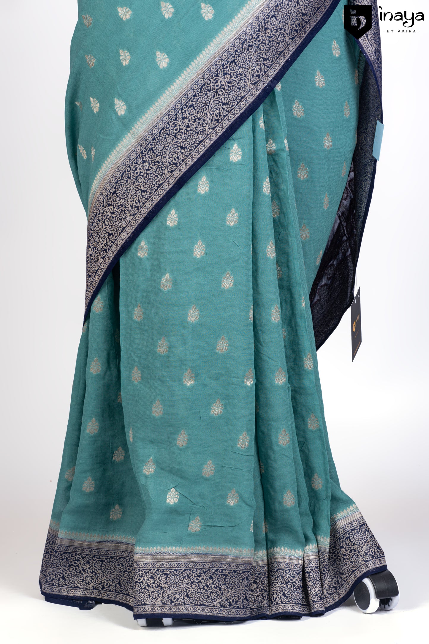 Teal Serenity - Banarasi Silk Saree with Silver Zari Accents