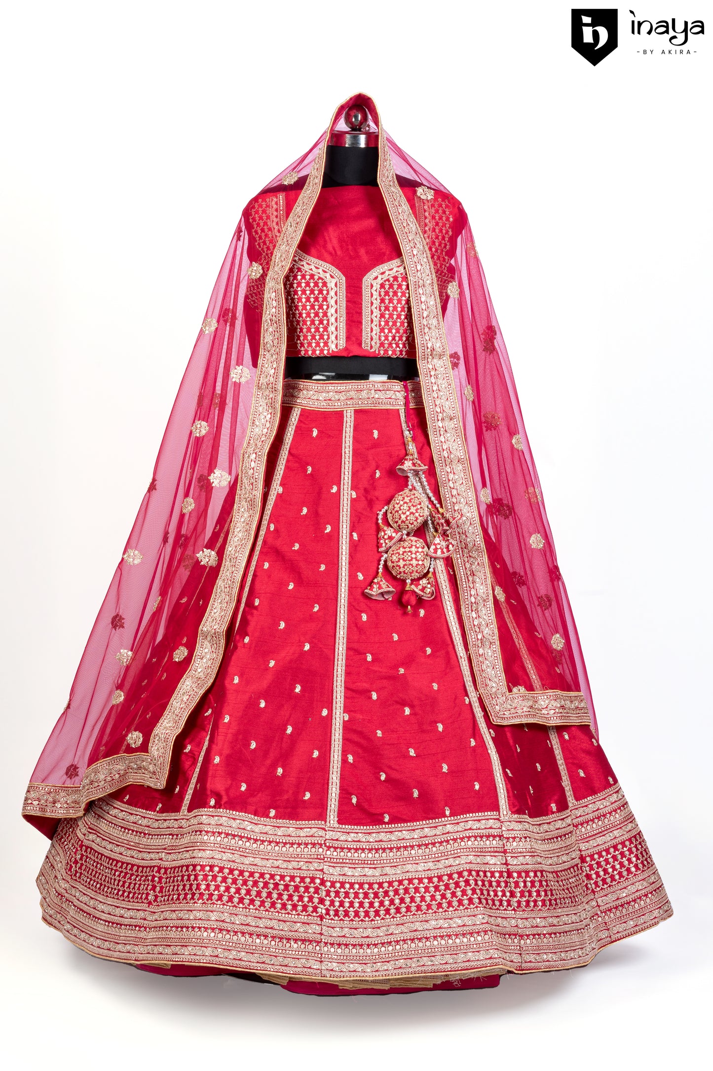 Majestic Silk Elegance: Ruby Red Silk Semi-Stitched Bridal Lehenga with Pure Net Dupatta